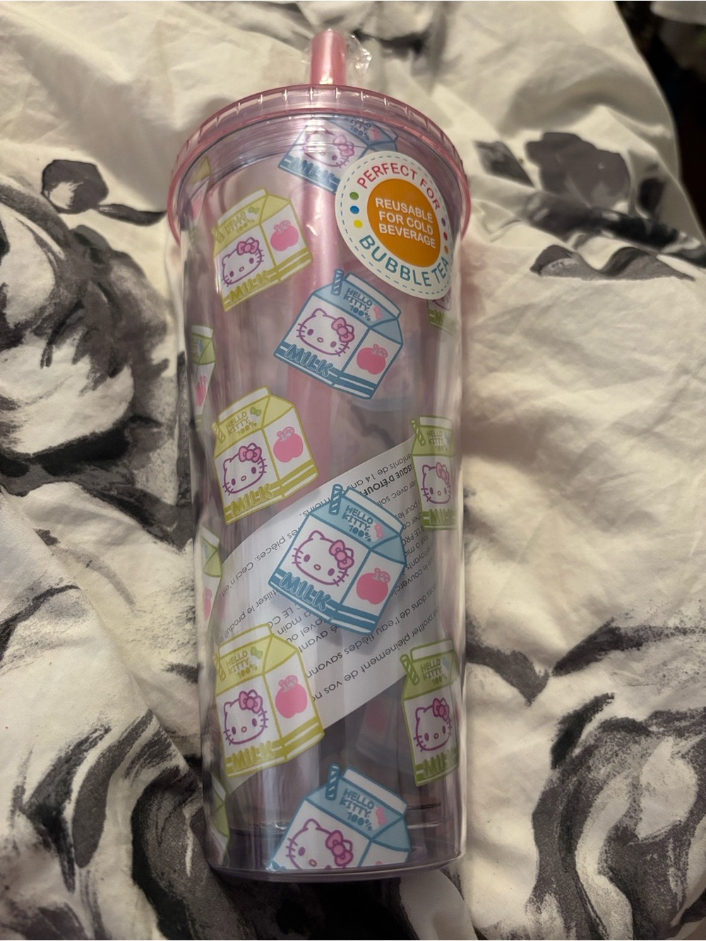 Hello Kitty Pink Clear Bubble Tea Tumbler with Straw